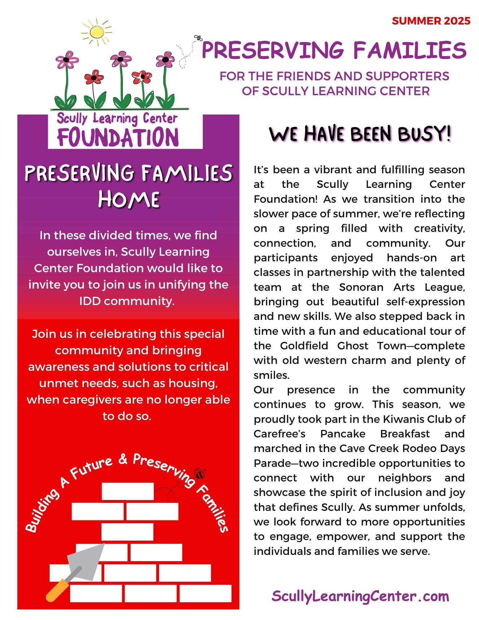 Scully Learning Center Preserving Families Summer Newsletter
